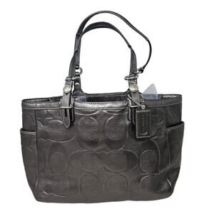 Y2K Coach F1049-F15242 Gray Gunmetal Leather Satchel Tote Bag Signature Embossed